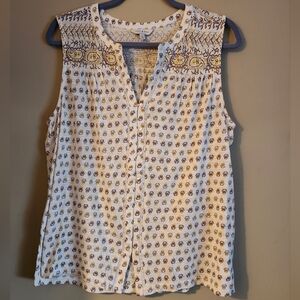 Lucky Brand Cream, Brown, And Yellow Floral Print Tank Top